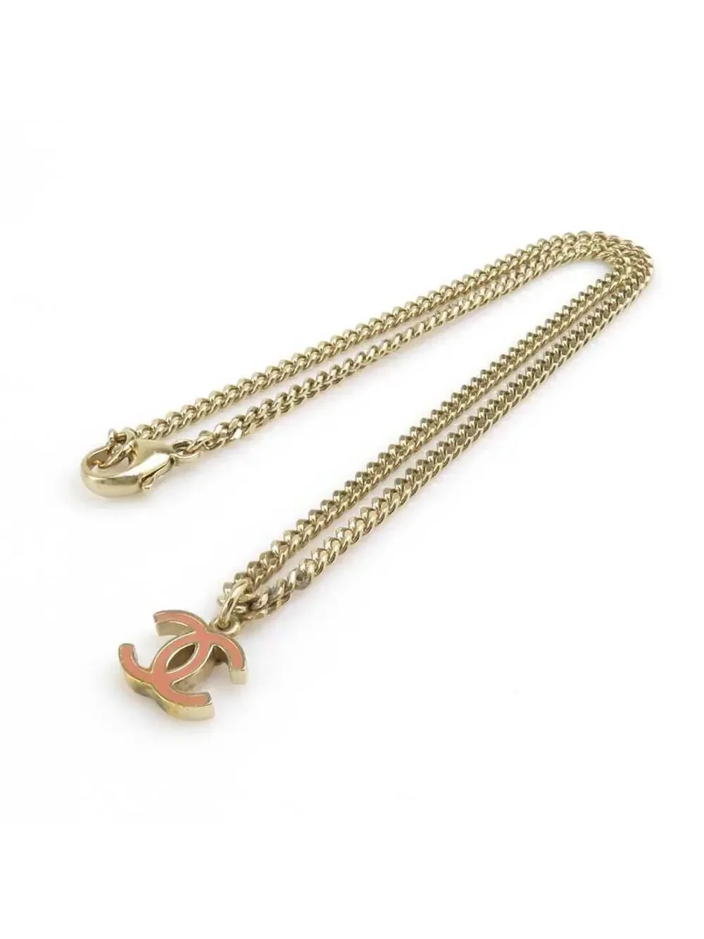 Auth Chanel Cc Logo Necklace Gold/Pink #338001C31B